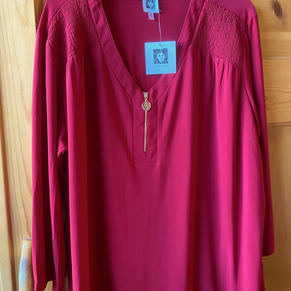 Anne Klein polyester blouse with gathered yoke